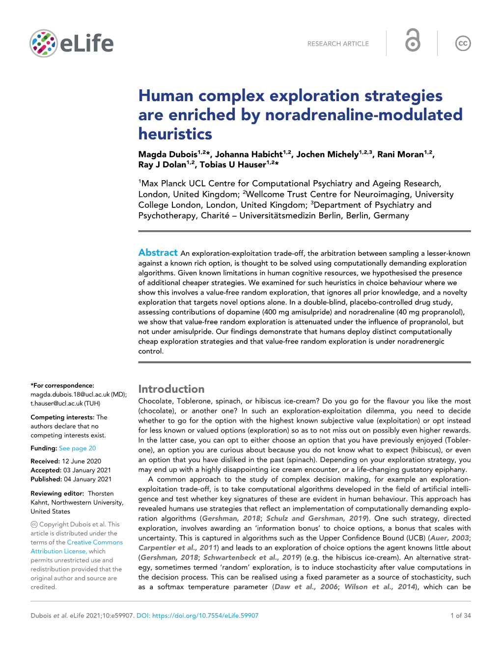 Human Complex Exploration Strategies Are Enriched by Noradrenaline-Modulated Heuristics