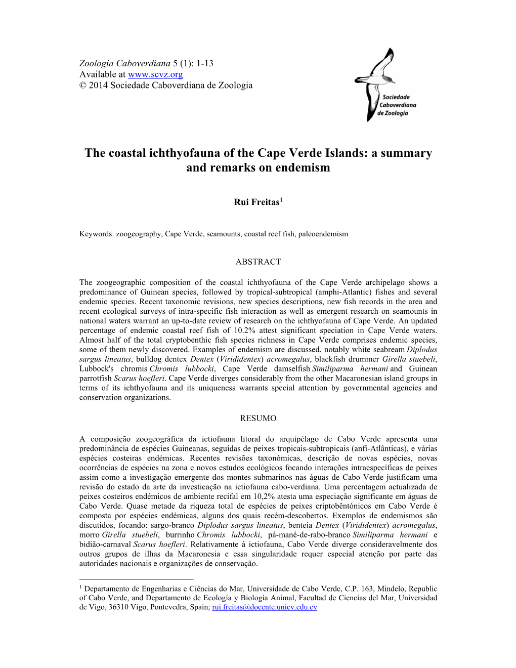 The Coastal Ichthyofauna of the Cape Verde Islands: a Summary and Remarks on Endemism