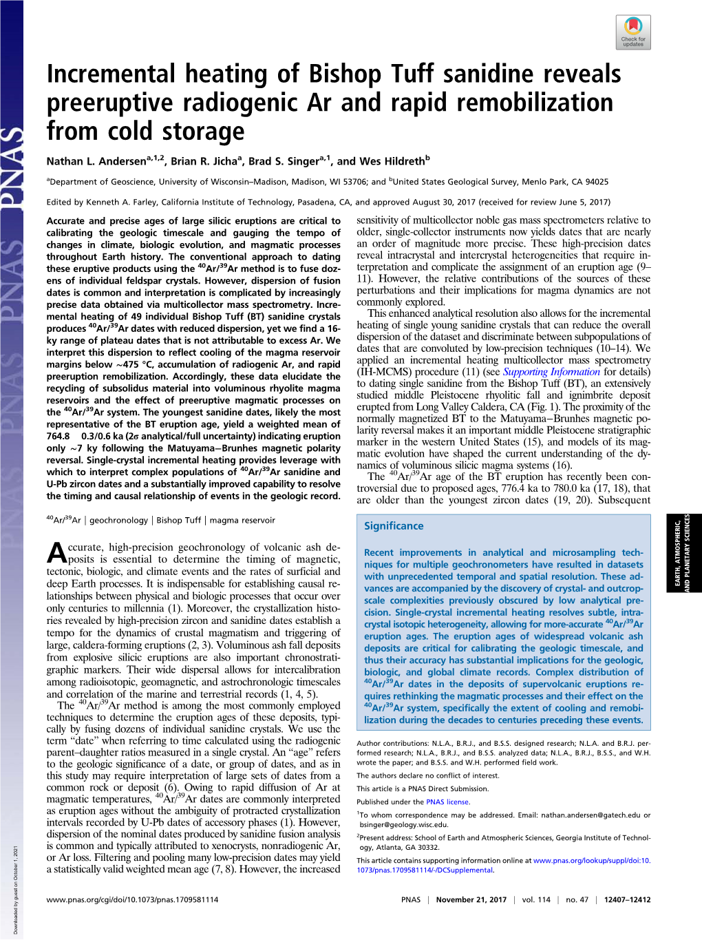 Incremental Heating of Bishop Tuff Sanidine Reveals Preeruptive Radiogenic Ar and Rapid Remobilization from Cold Storage