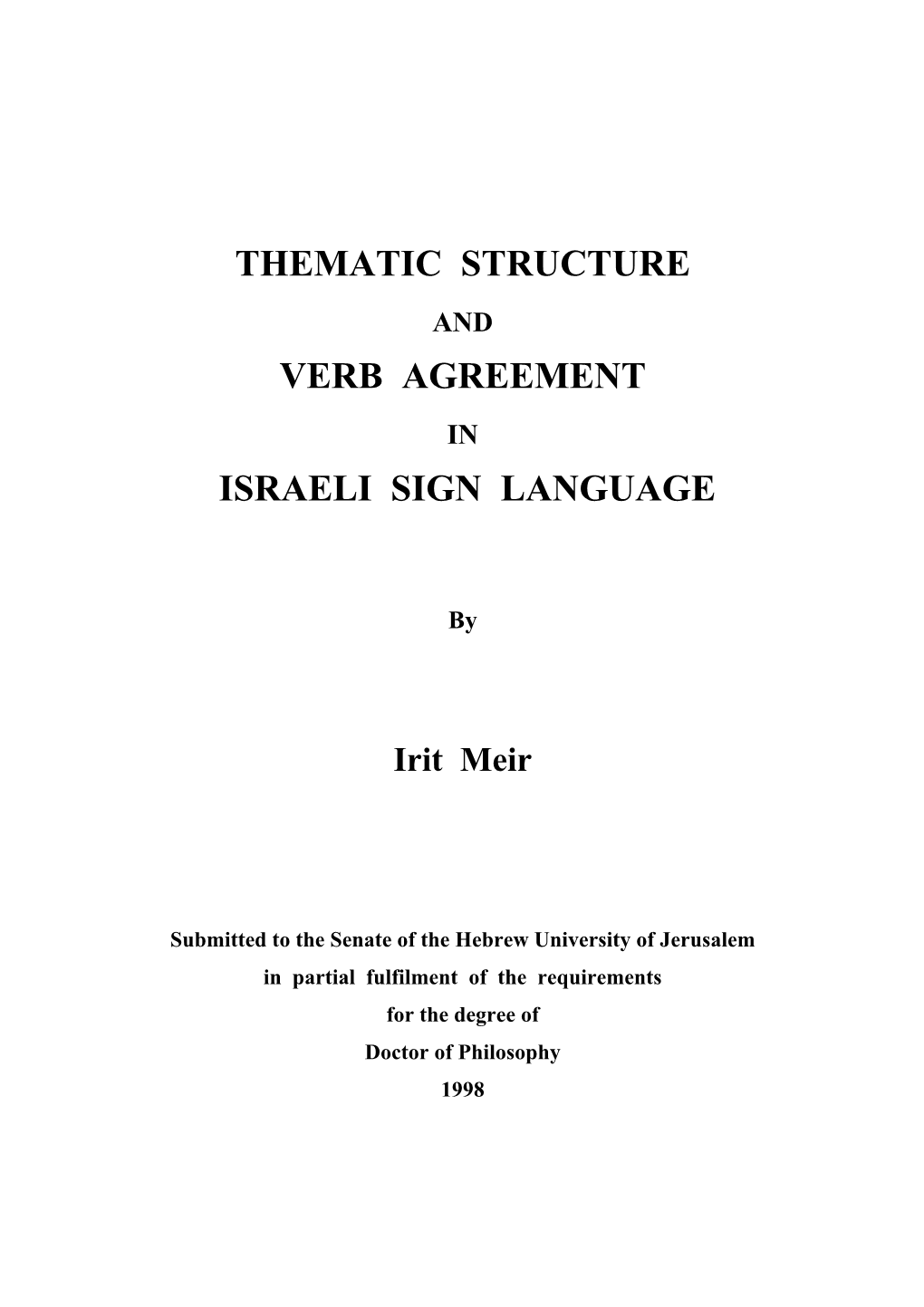 Thematic Structure Verb Agreement Israeli Sign
