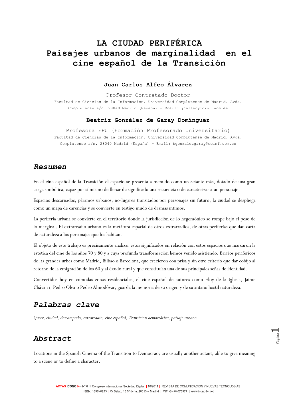 LA CIUDAD PERIFÉRICA Paisajes Urbanos De Marginalidad En El Cine Español De La Transición