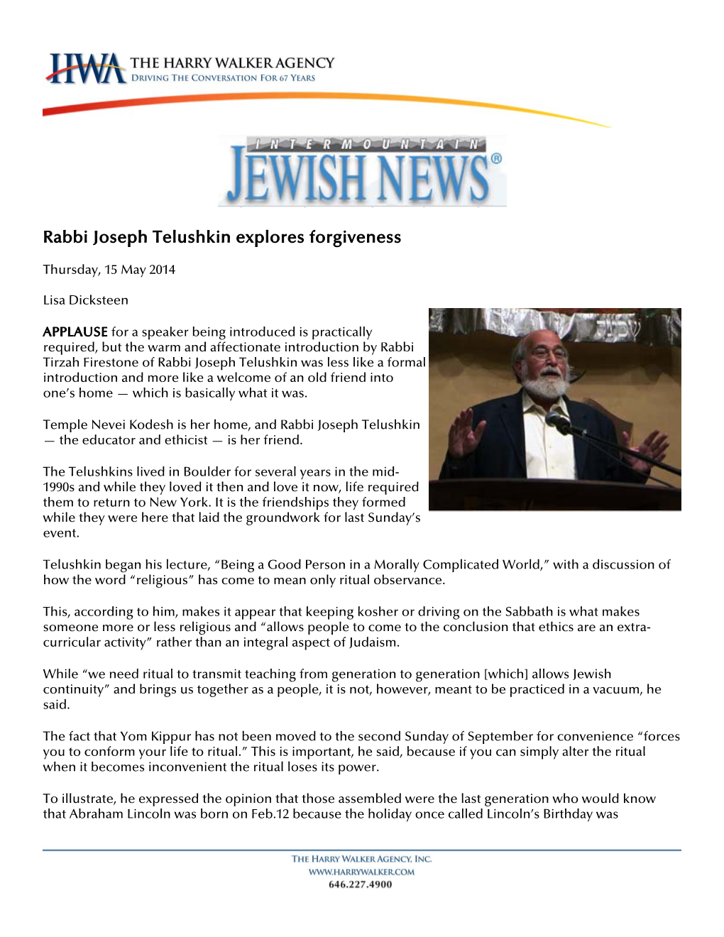 Rabbi Joseph Telushkin Explores Forgiveness