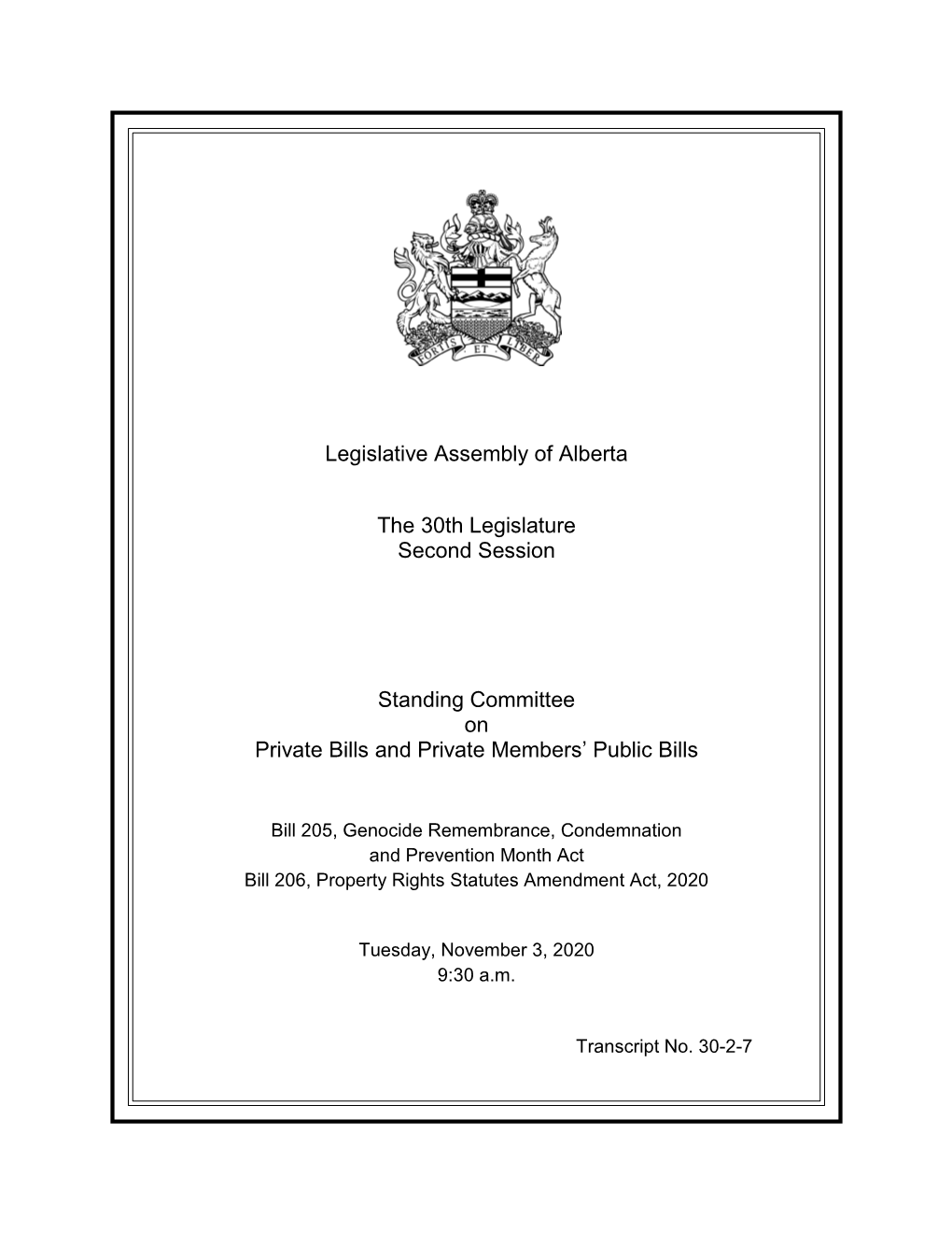 Legislative Assembly of Alberta the 30Th Legislature Second Session