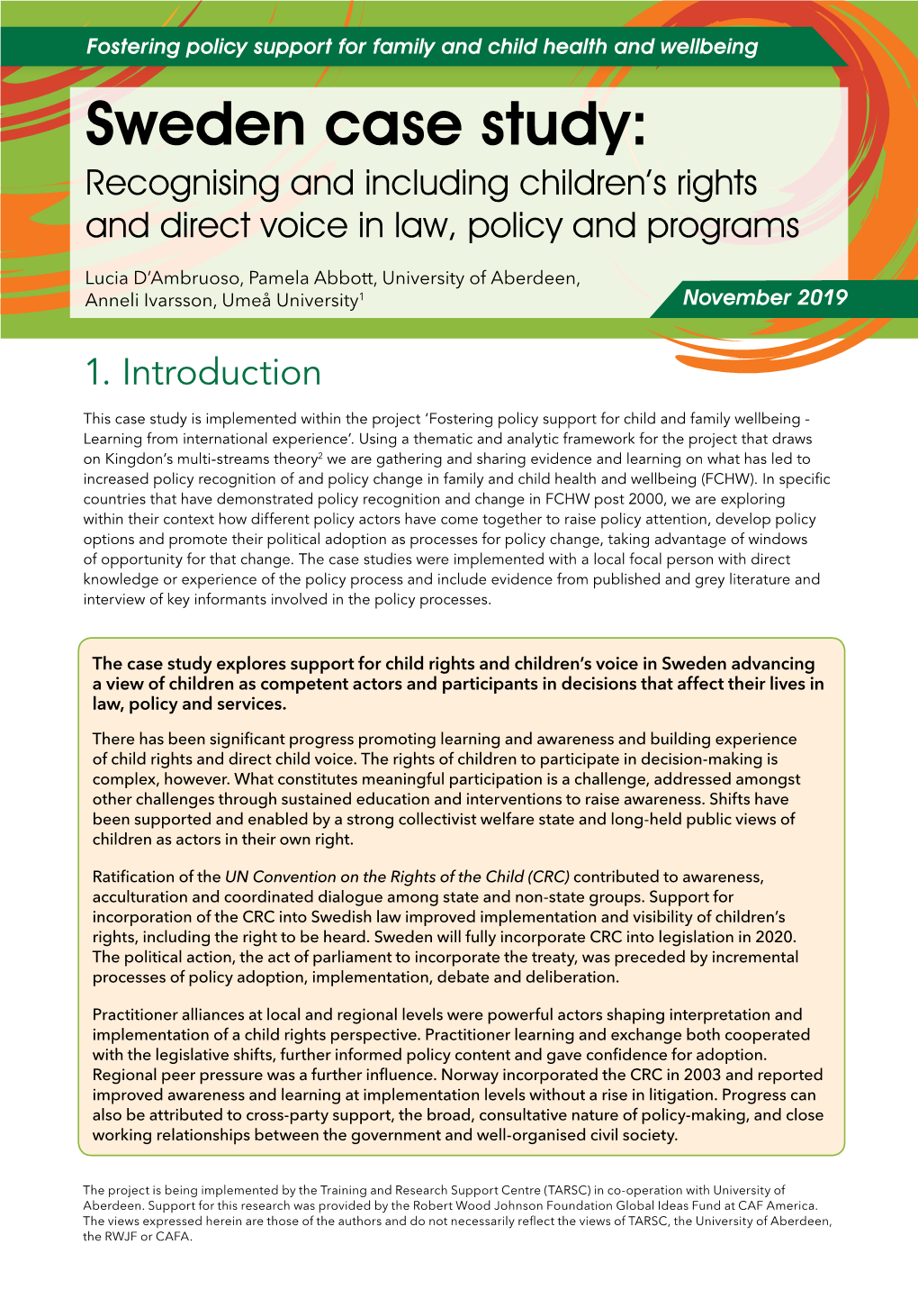 Sweden Case Study: Recognising and Including Children’S Rights and Direct Voice in Law, Policy and Programs