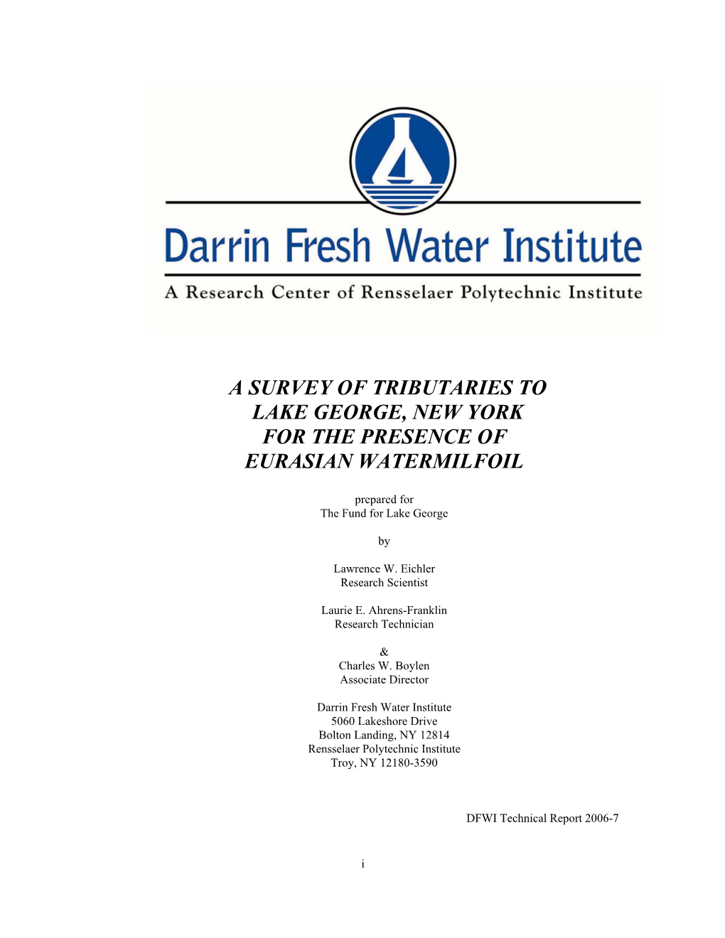 2006 Survey of Tributaries for Eurasian Watermilfoil