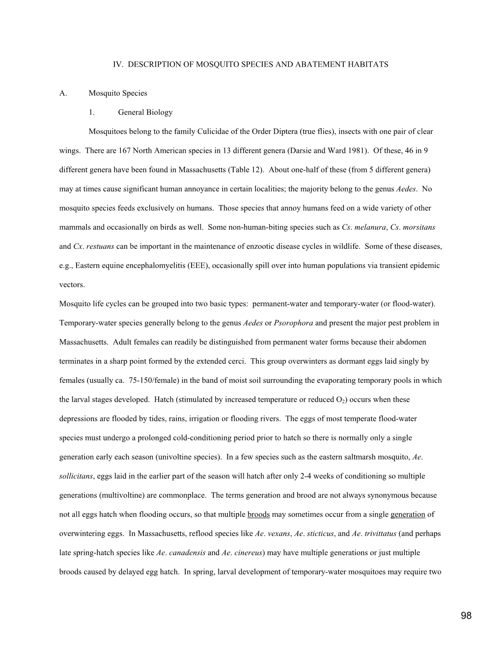 Iv. Description of Mosquito Species and Abatement Habitats