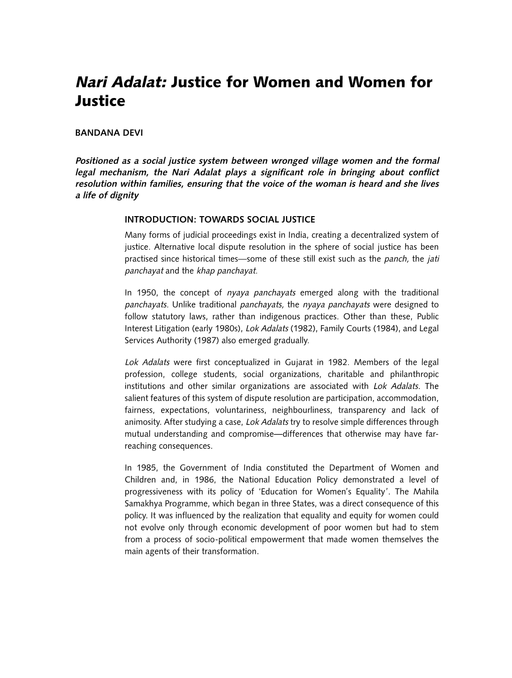 Nari Adalat: Justice for Women and Women for Justice