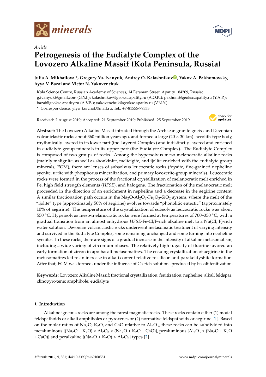 Petrogenesis of the Eudialyte Complex of the Lovozero Alkaline Massif (Kola Peninsula, Russia)