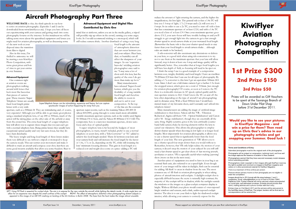 Kiwiflyer Aviation Photography Competition 1St Prize $300