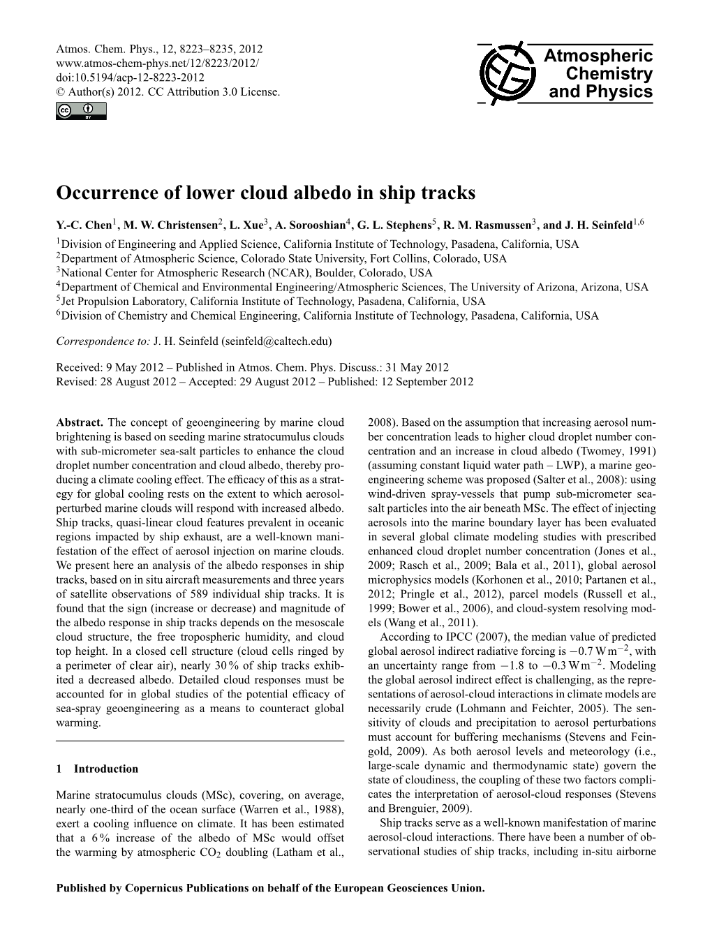 Occurrence of Lower Cloud Albedo in Ship Tracks