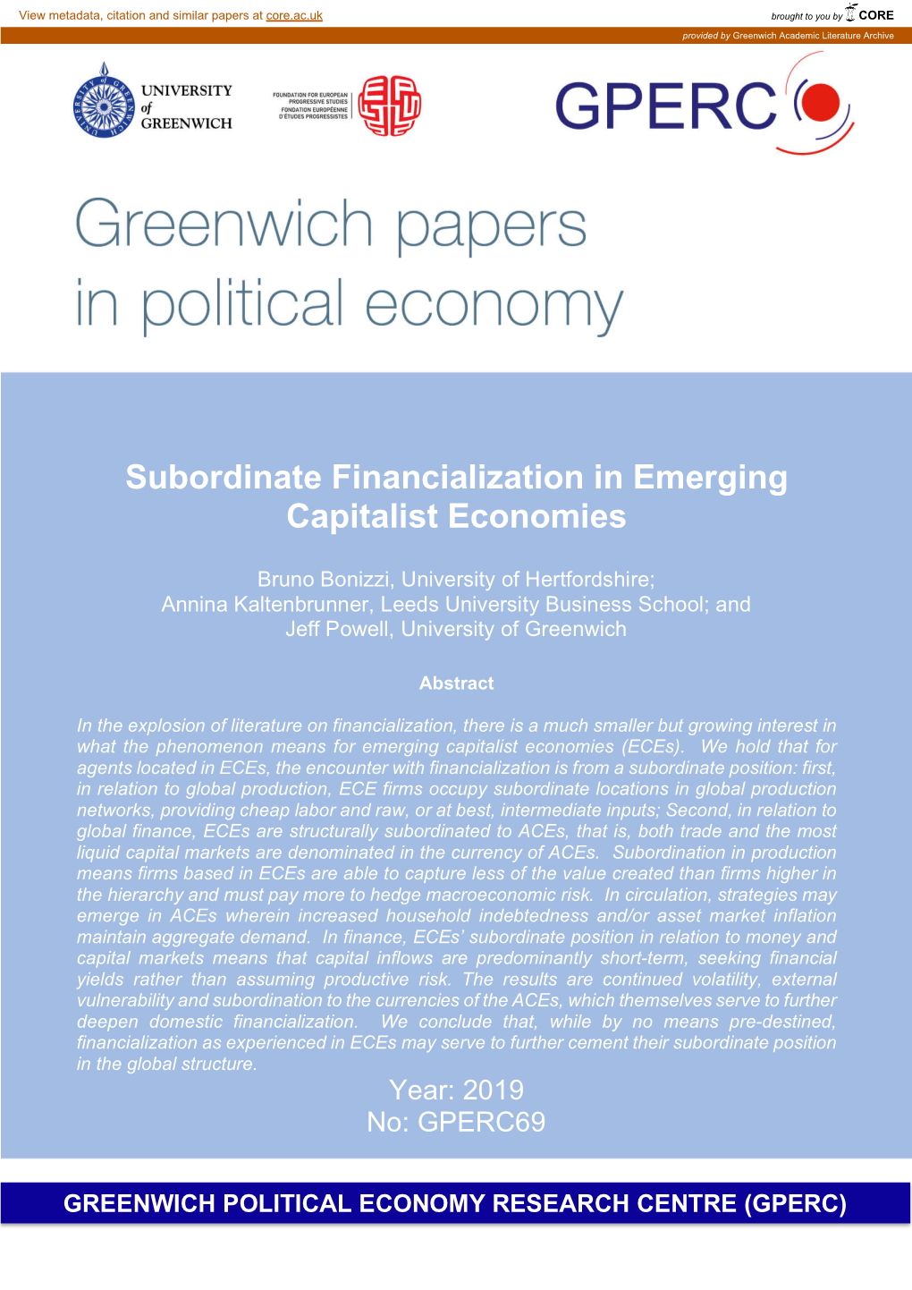 Subordinate Financialization in Emerging Capitalist Economies