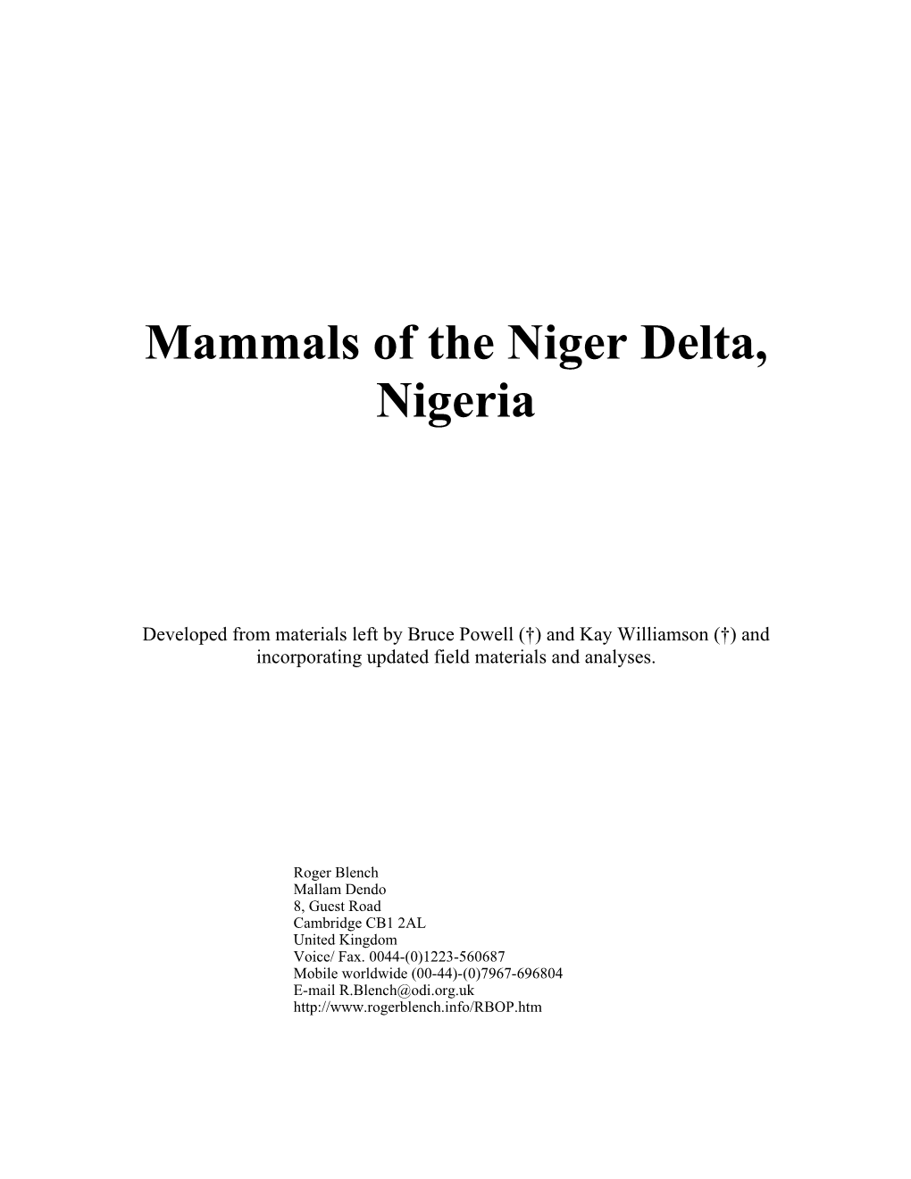 Mammals of the Niger Delta, Nigeria