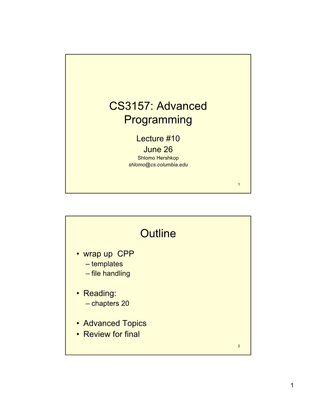 CS3157: Advanced Programming Outline