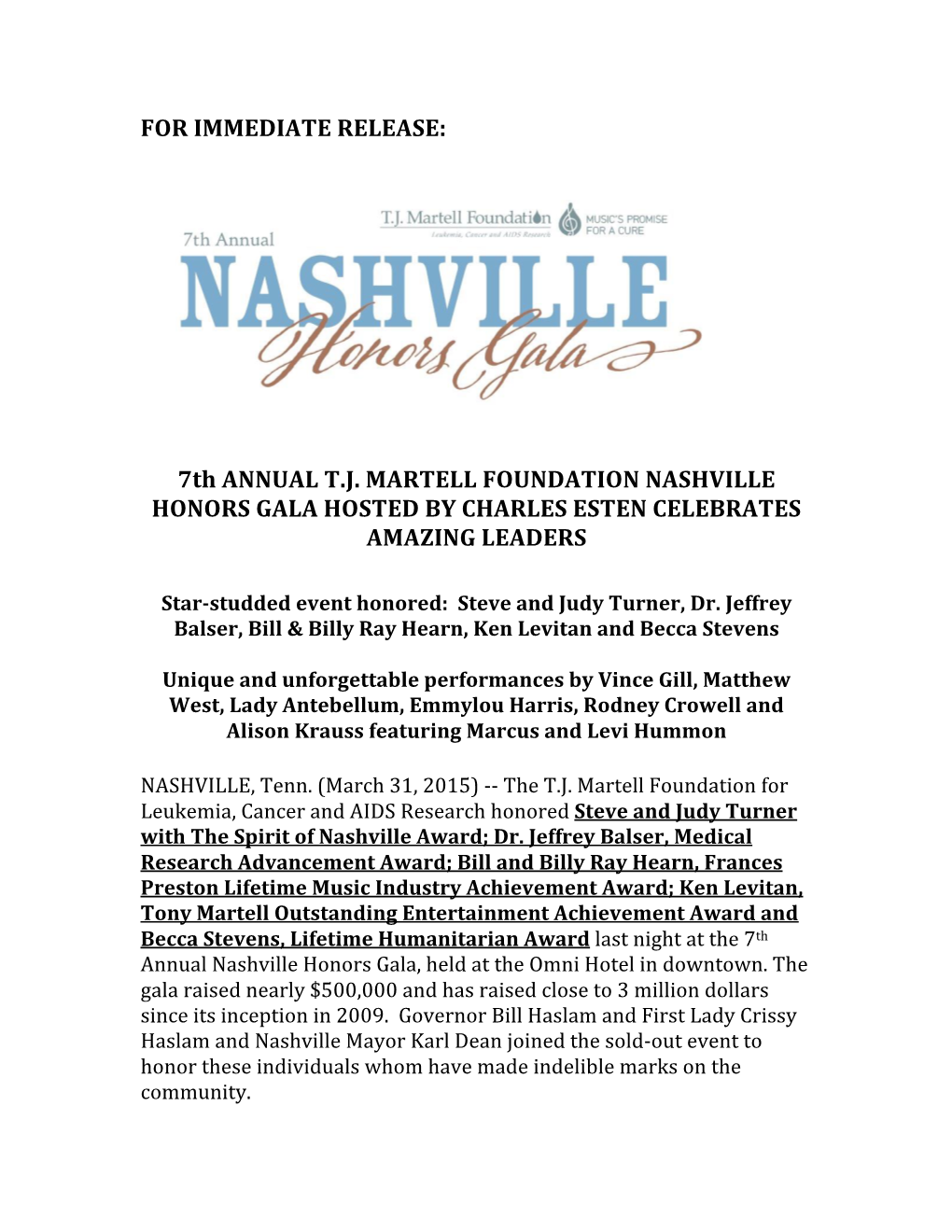 7Th ANNUAL TJ MARTELL FOUNDATION NASHVILLE