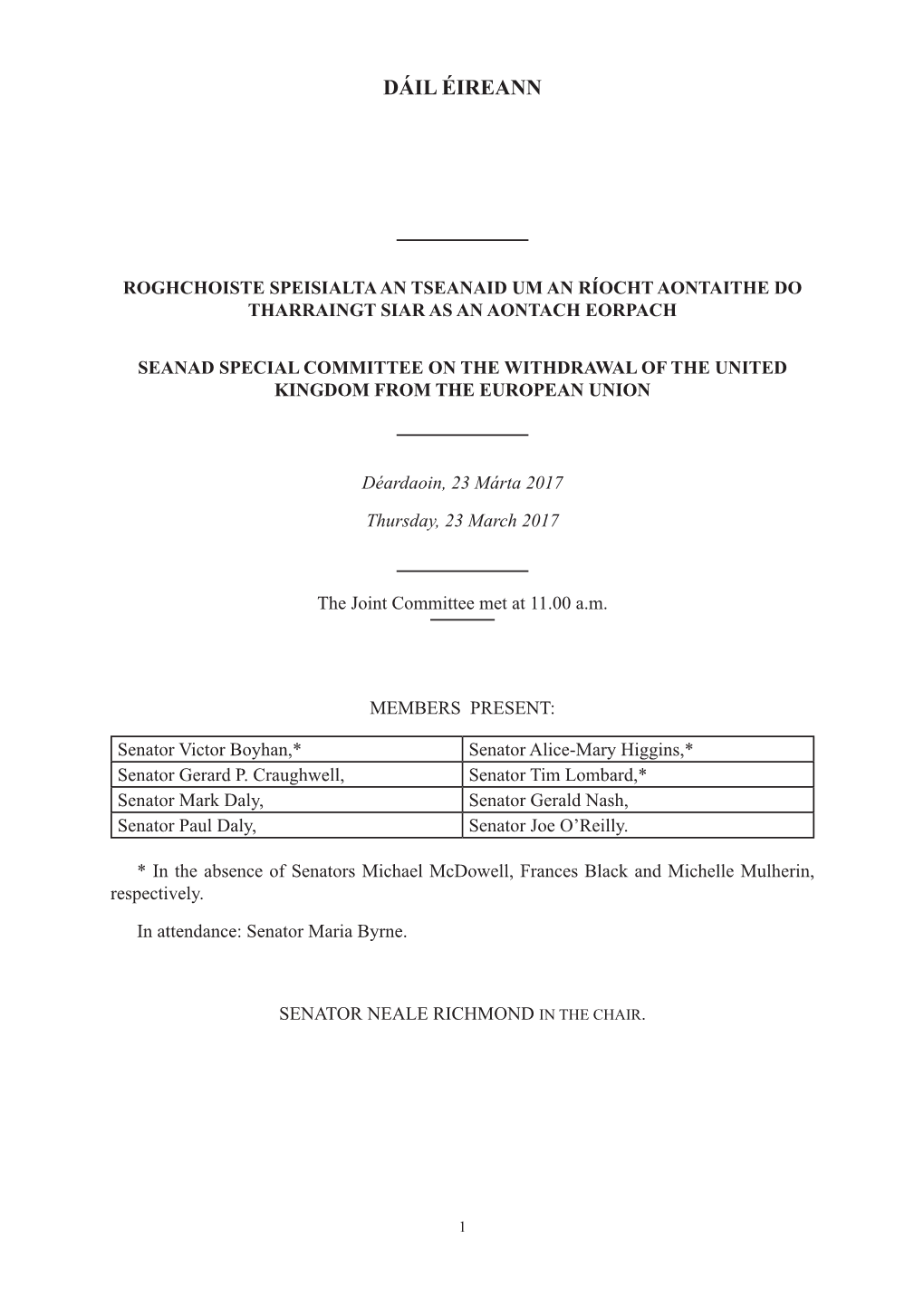 230317 Seanad Special Committee on the Withdrawl of the UK from the EU