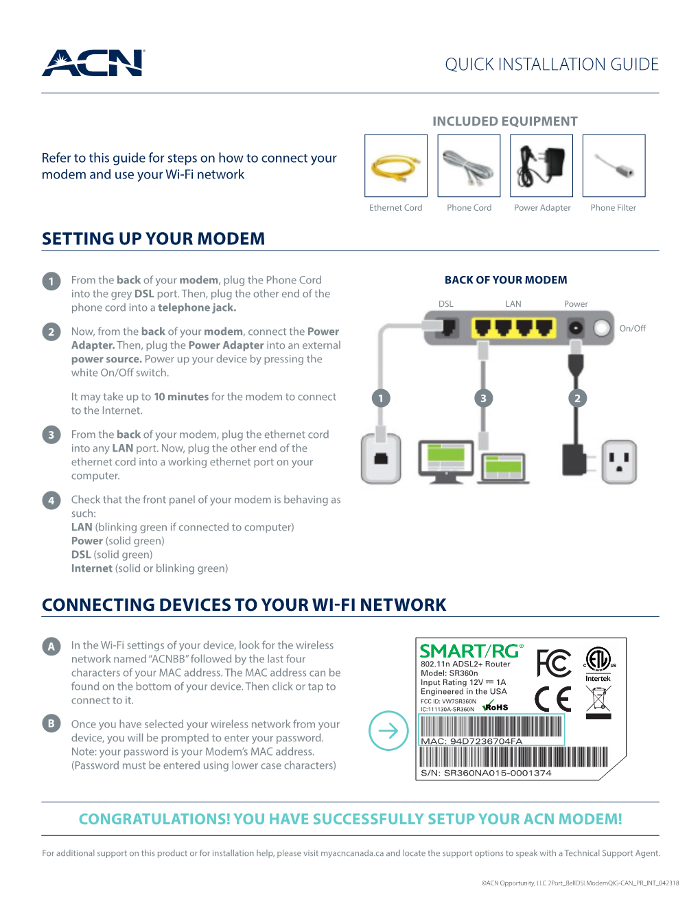 Quick Installation Guide Setting up Your Modem Connecting Devices to Your Wi-Fi Network