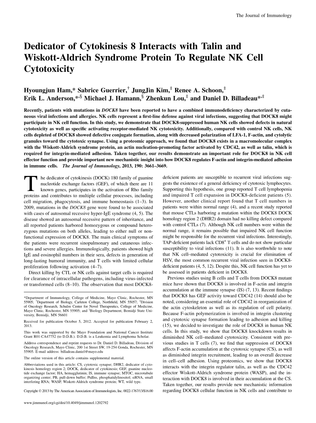 To Regulate NK Cell Cytotoxicity Protein Talin and Wiskott-Aldrich