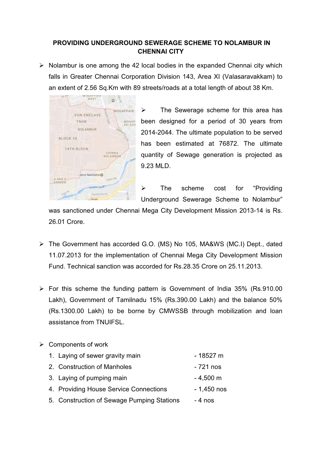 Providing Underground Sewerage Scheme to Nolambur in Chennai City