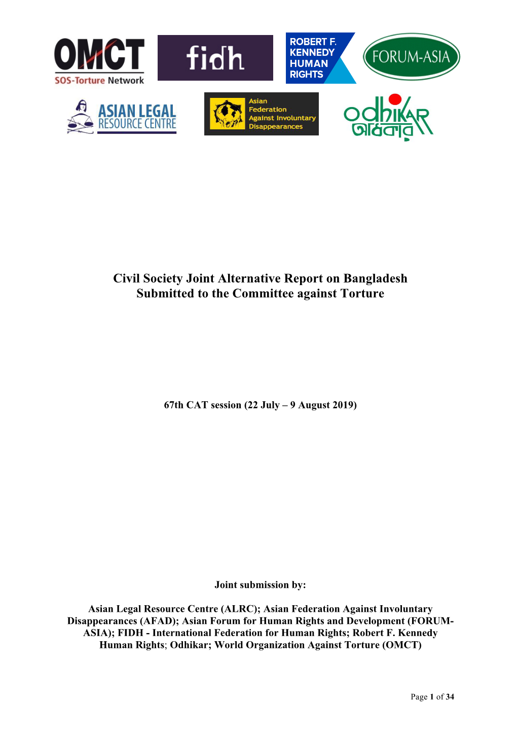 Civil Society Joint Alternative Report on Bangladesh Submitted to the Committee Against Torture