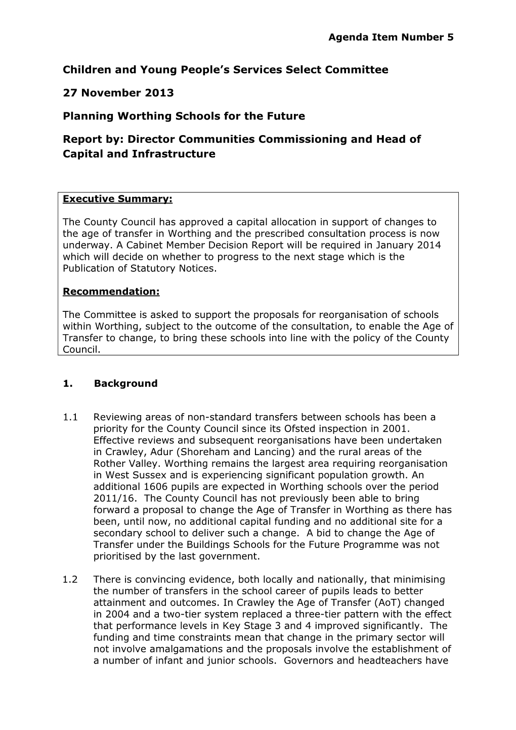 Planning Worthing Schools for the Future