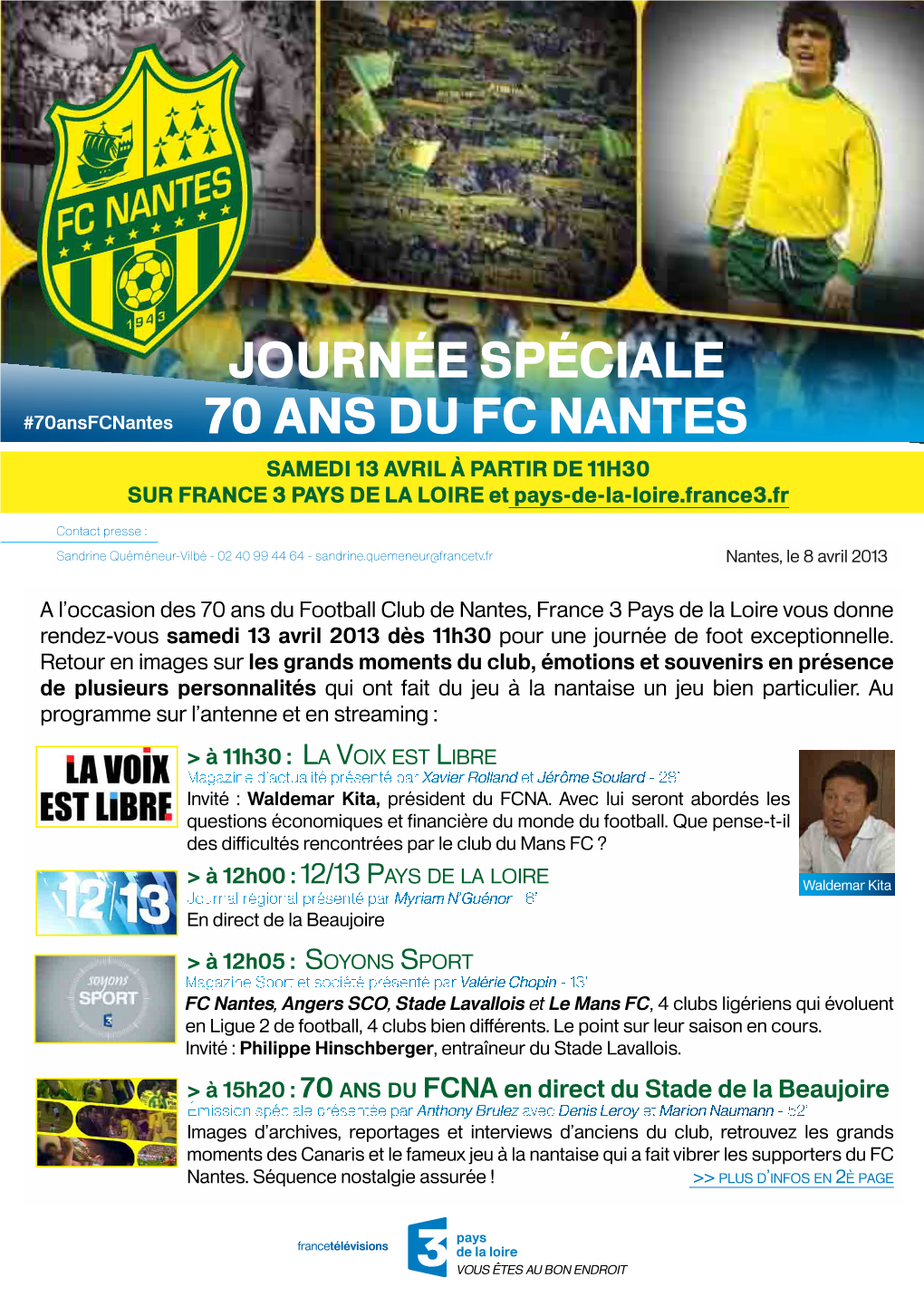 Communiqué De Presse Journée Spéciale 70 Ans Du FC Nantes