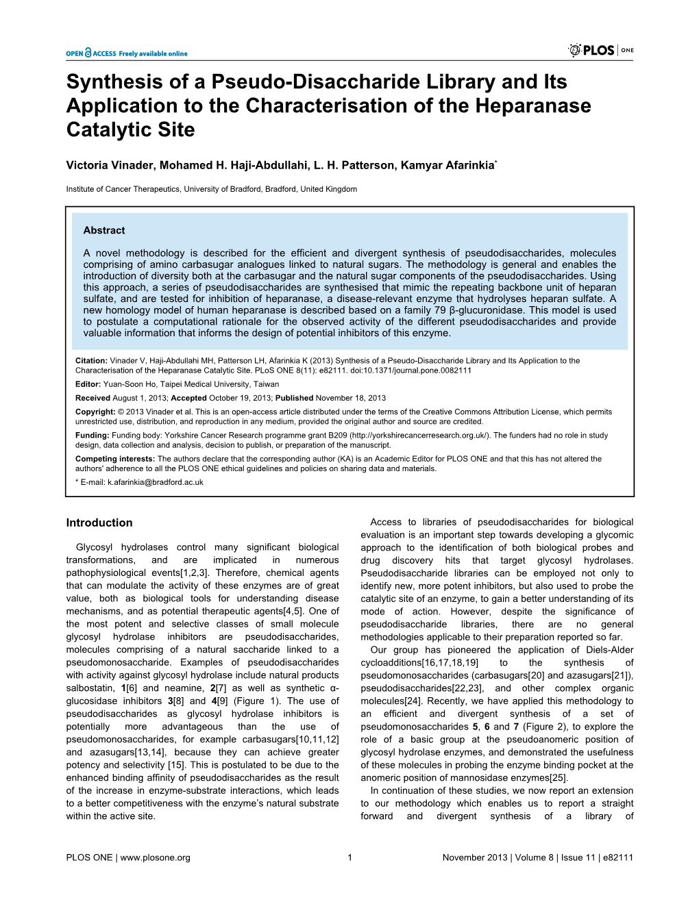 Synthesis of a Pseudo-Disaccharide Library and Its Application to the Characterisation of the Heparanase Catalytic Site