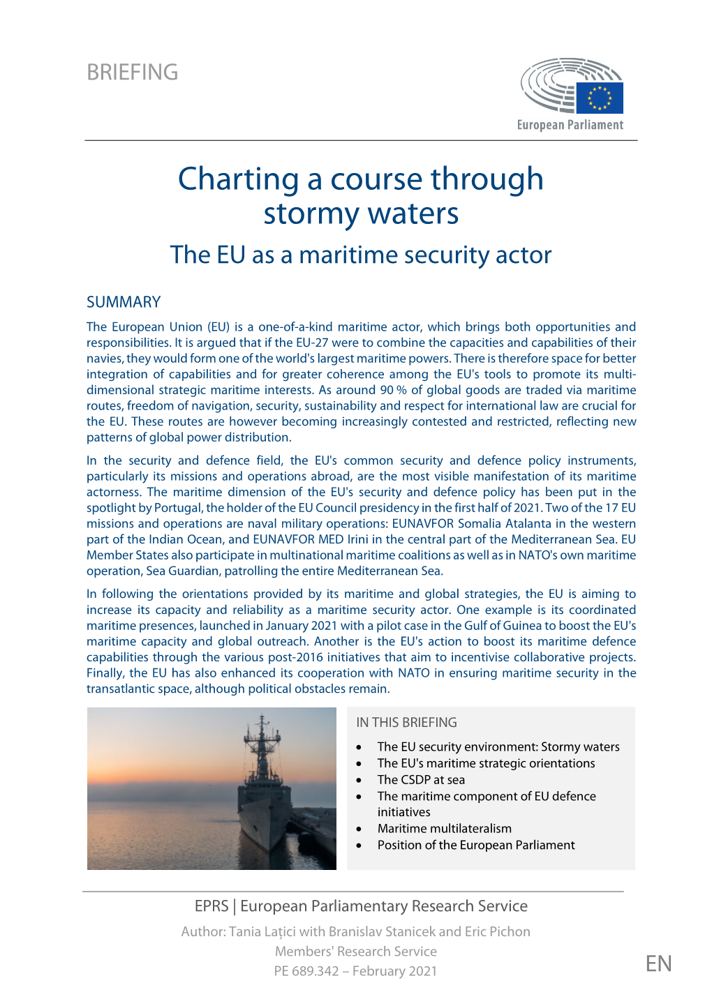 Charting a Course Through Stormy Waters the EU As a Maritime Security Actor