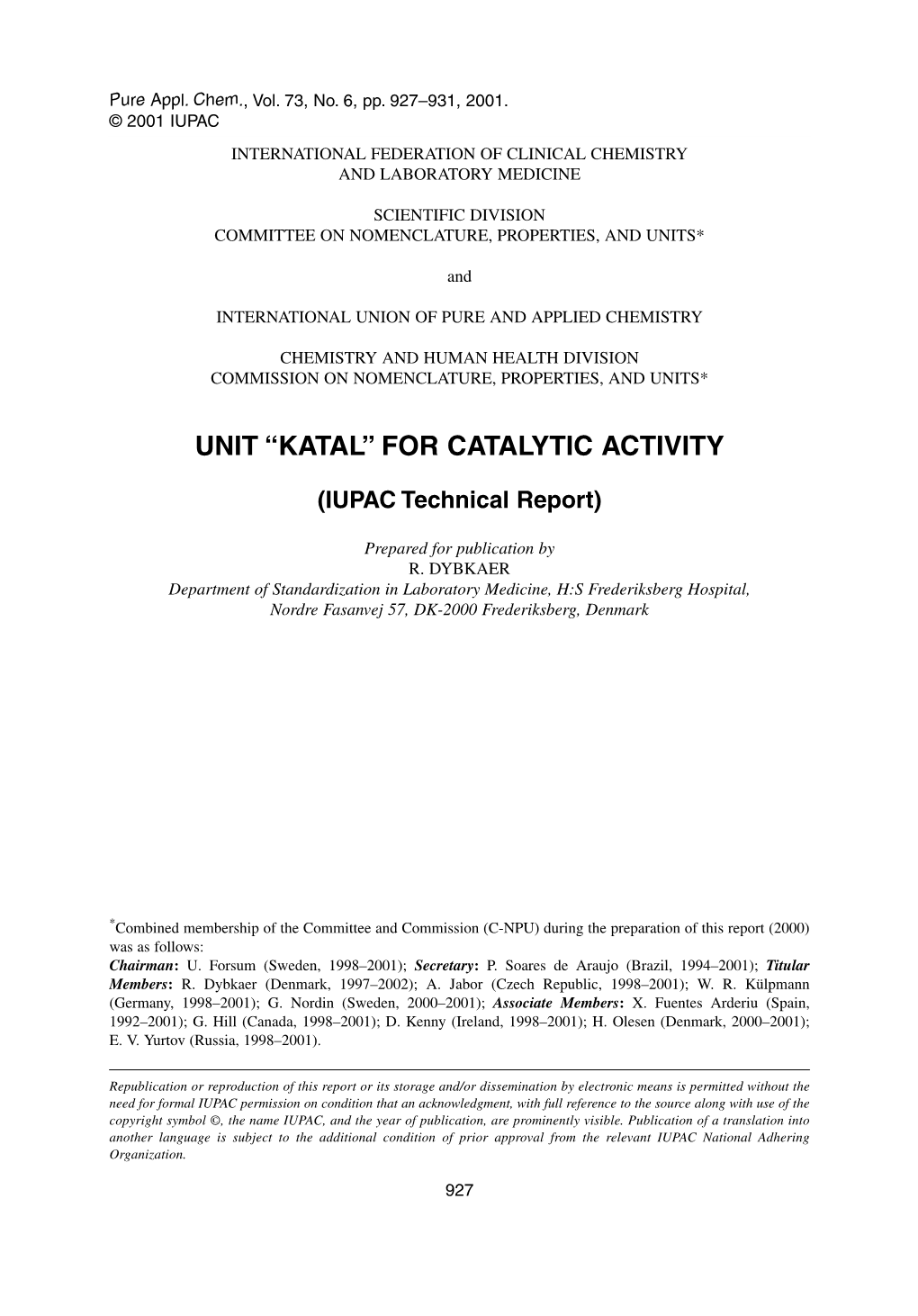 “Katal” for Catalytic Activity