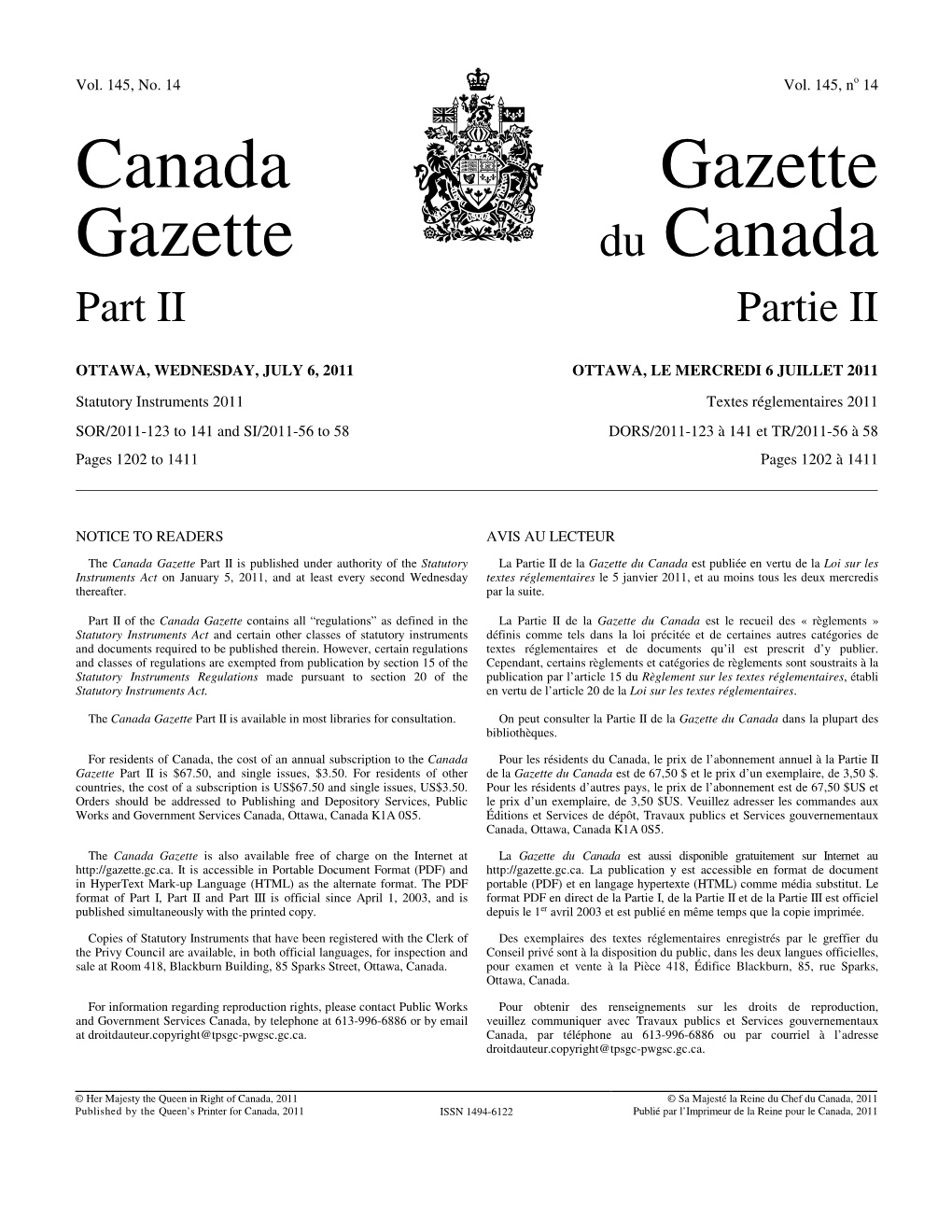 Canada Gazette, Part II