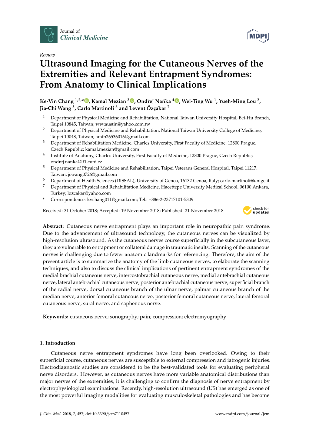 Ultrasound Imaging for the Cutaneous Nerves of the Extremities and Relevant Entrapment Syndromes: from Anatomy to Clinical Implications