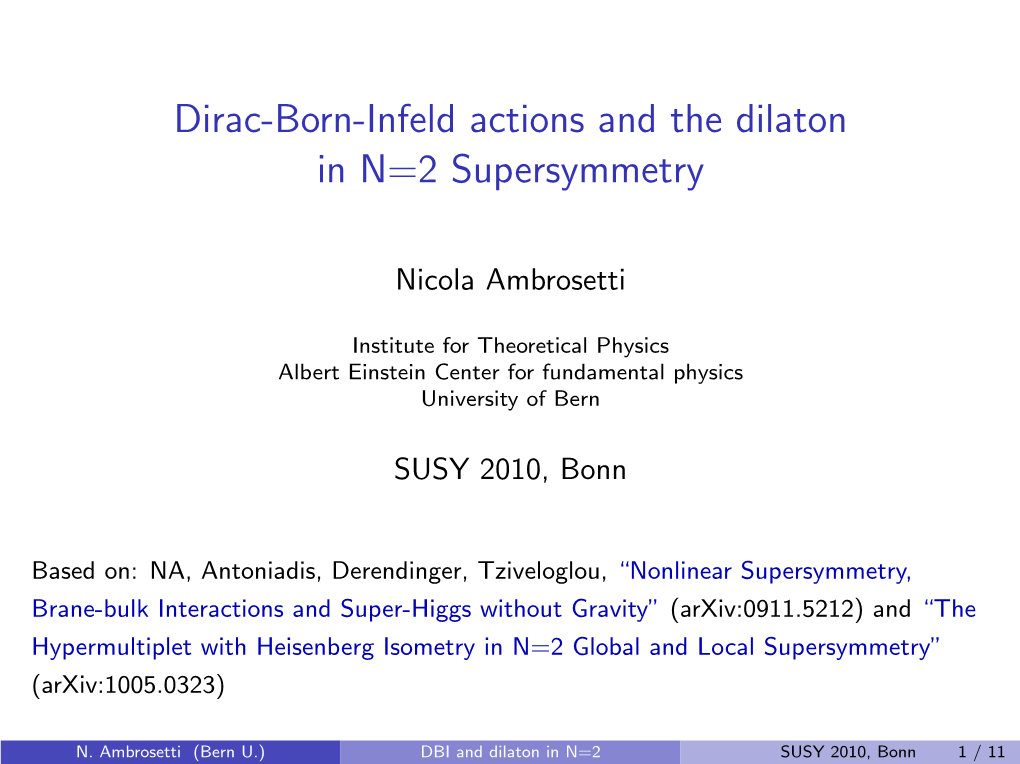 Dirac-Born-Infeld Actions and the Dilaton in N=2 Supersymmetry