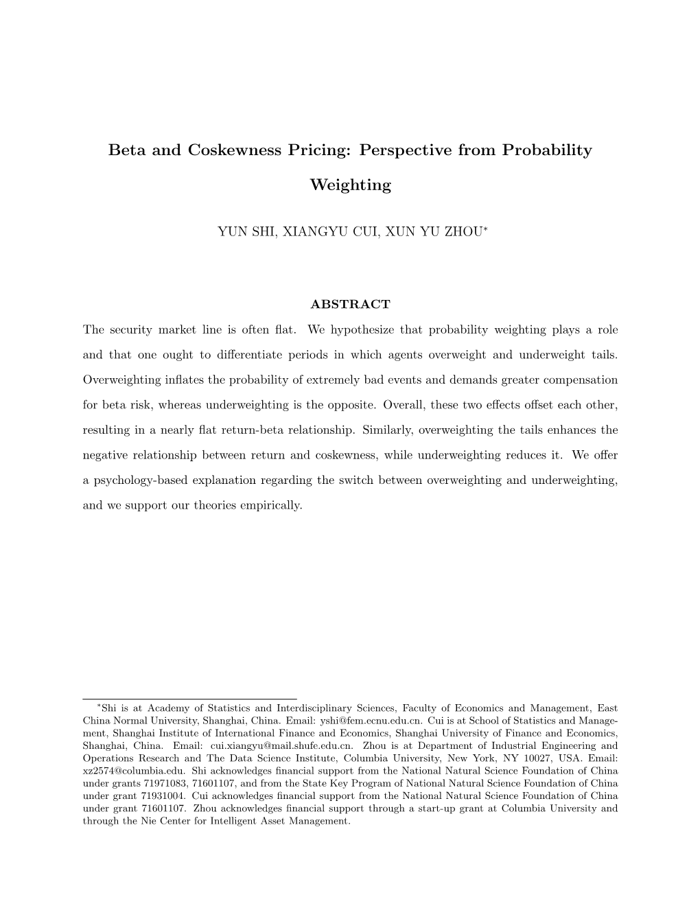 Beta and Coskewness Pricing: Perspective from Probability