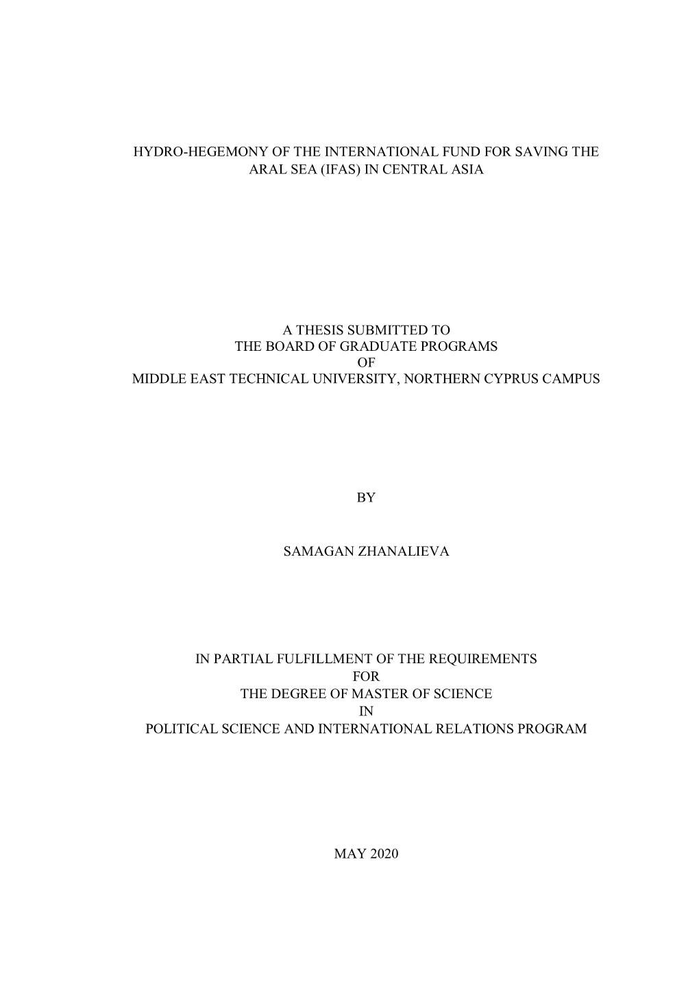 Hydro-Hegemony of the International Fund for Saving the Aral Sea (Ifas) in Central Asia