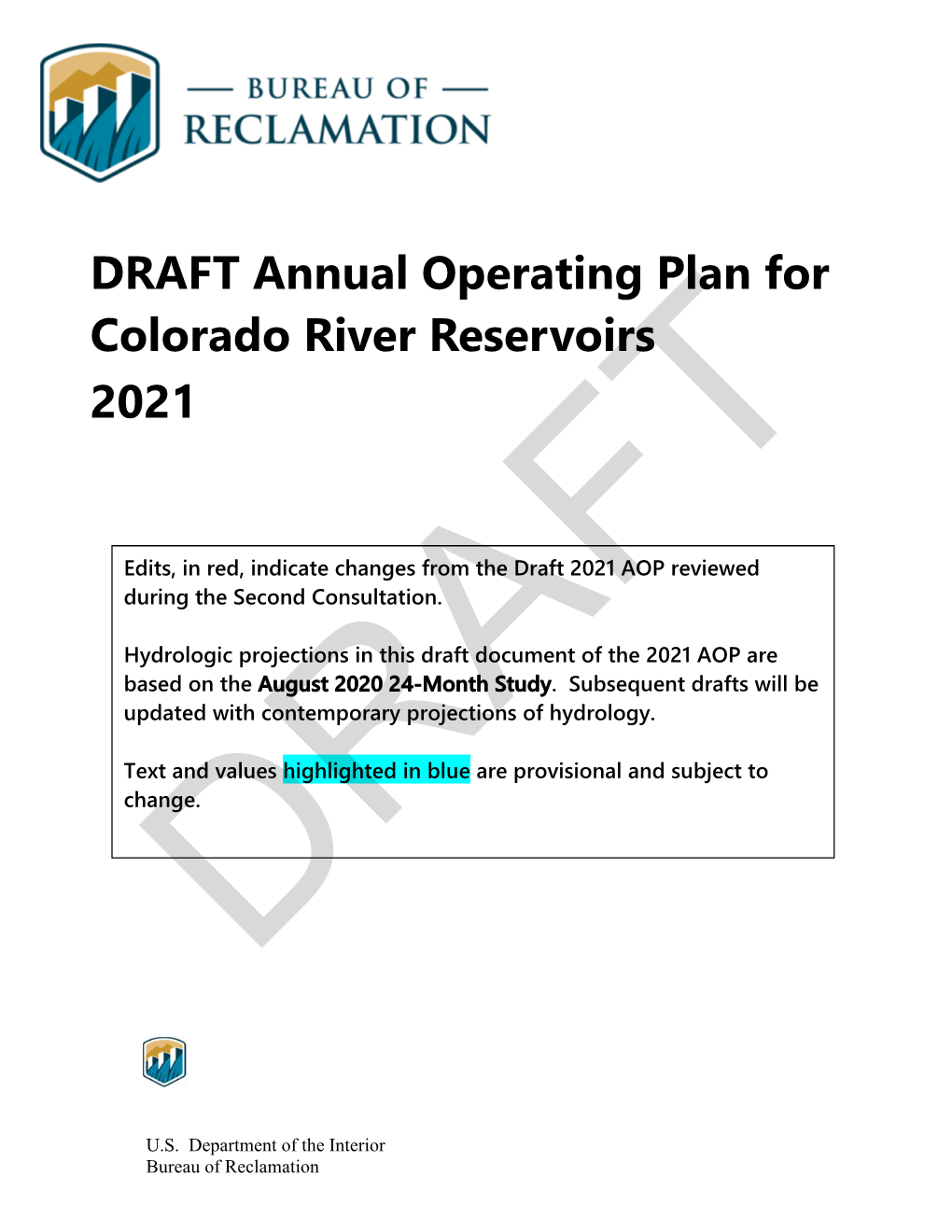 DRAFT Annual Operating Plan for Colorado River Reservoirs 2021