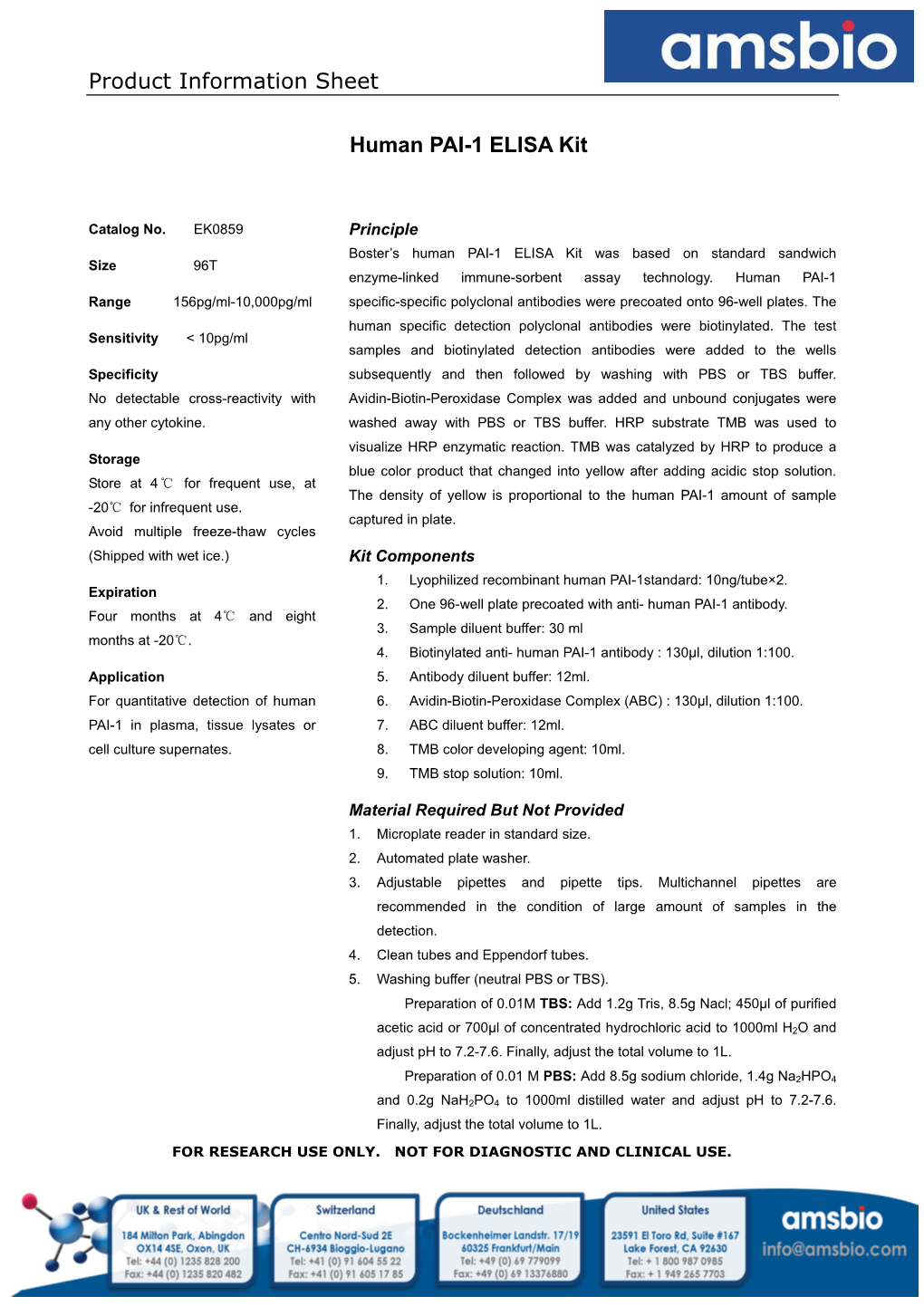 Product Information Sheet Human PAI-1 ELISA