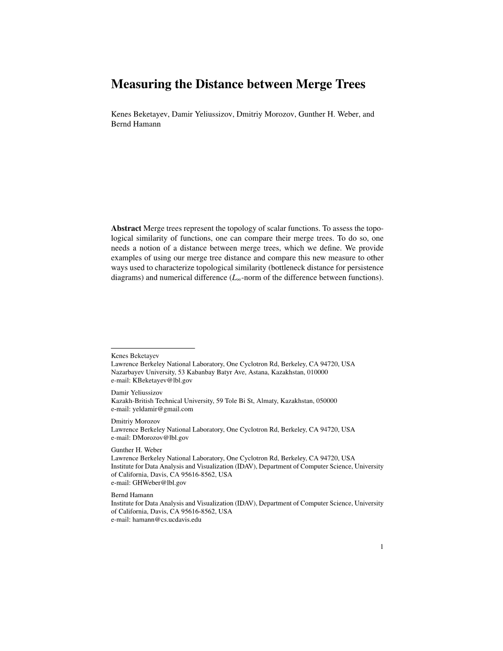 Measuring the Distance Between Merge Trees