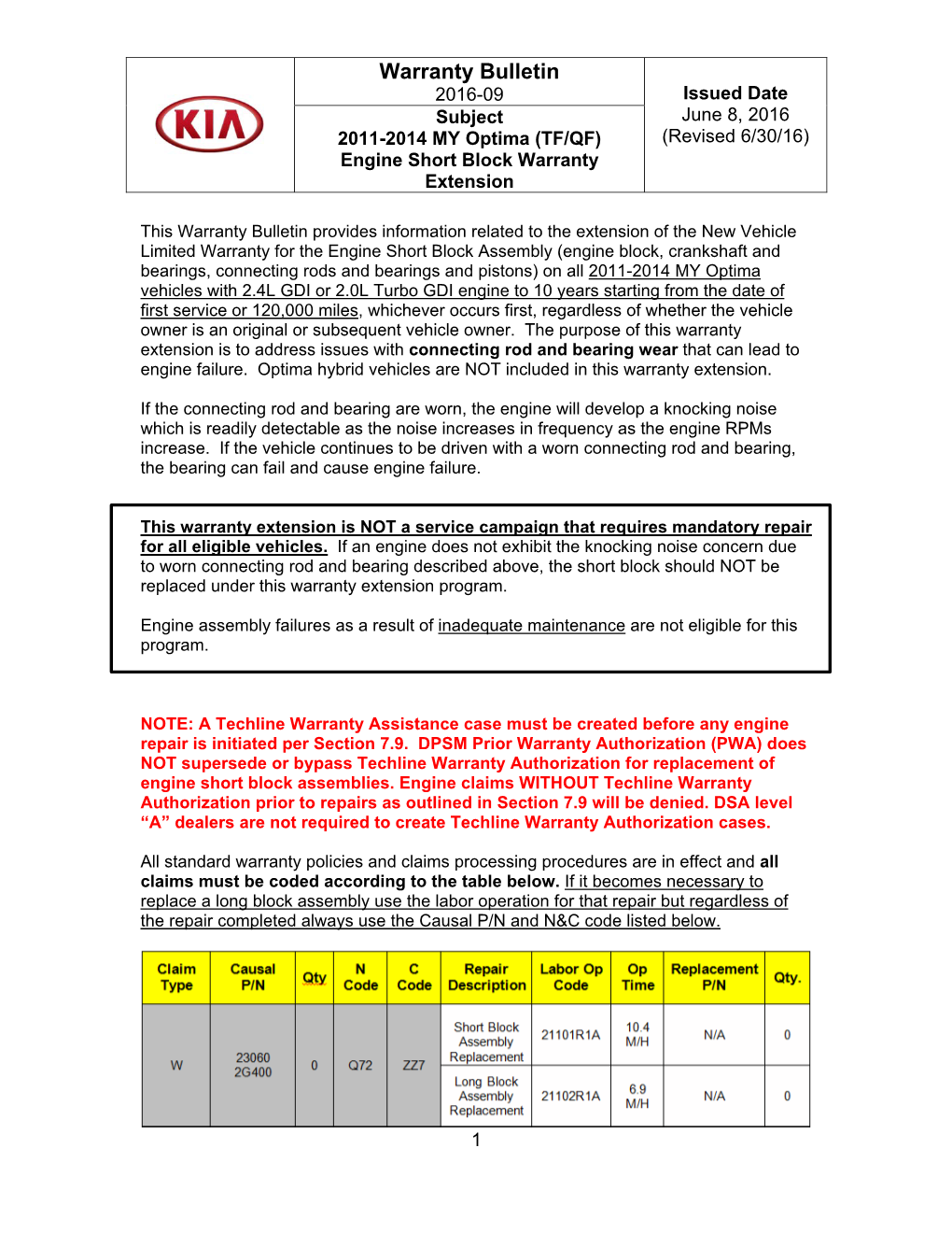 (TF/QF) Engine Short Block Warranty Extension 1