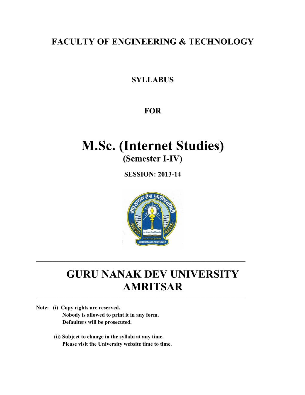M.Sc. (Internet Studies) (Semester I-IV)