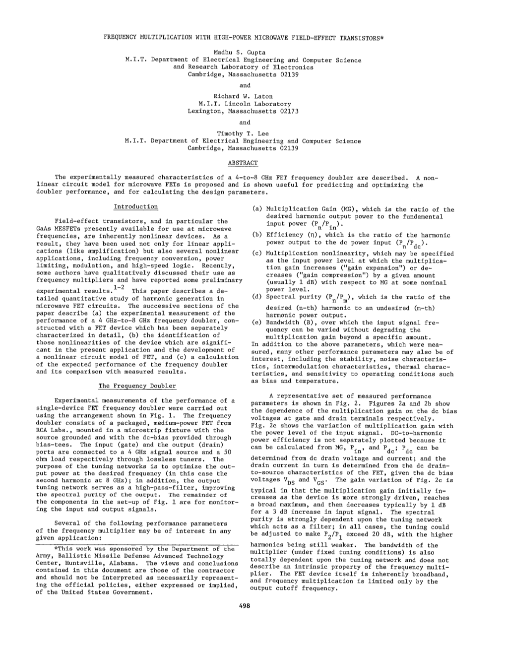 Frequency Multiplication with High-Power Microwave Field-Effect Transistors*