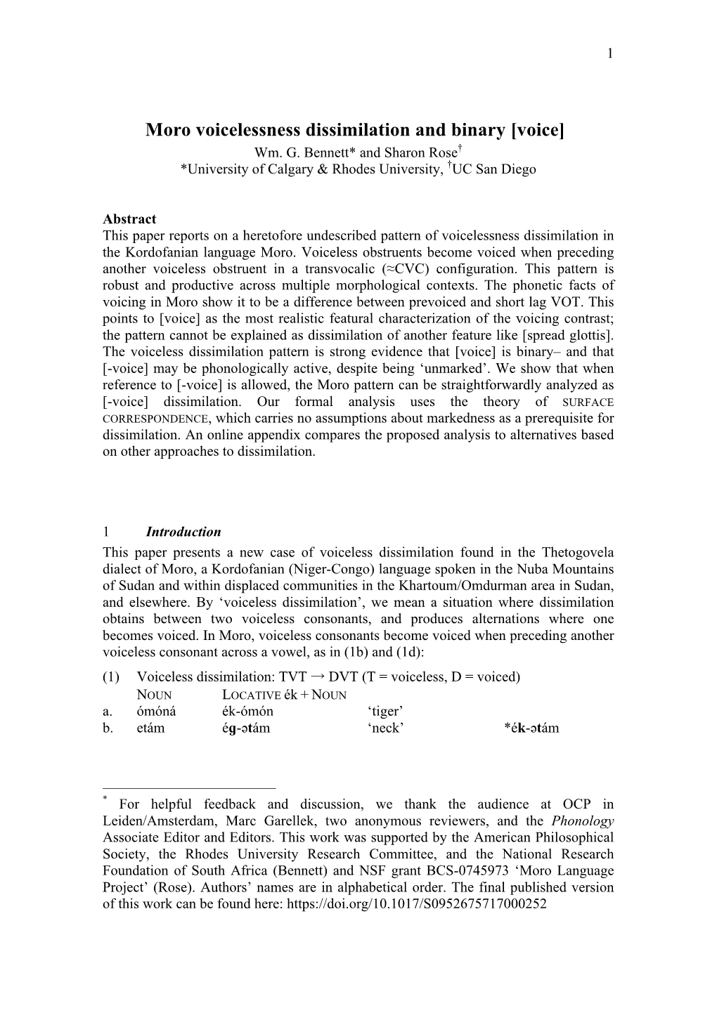 Moro Dissimilation Data Is Presented