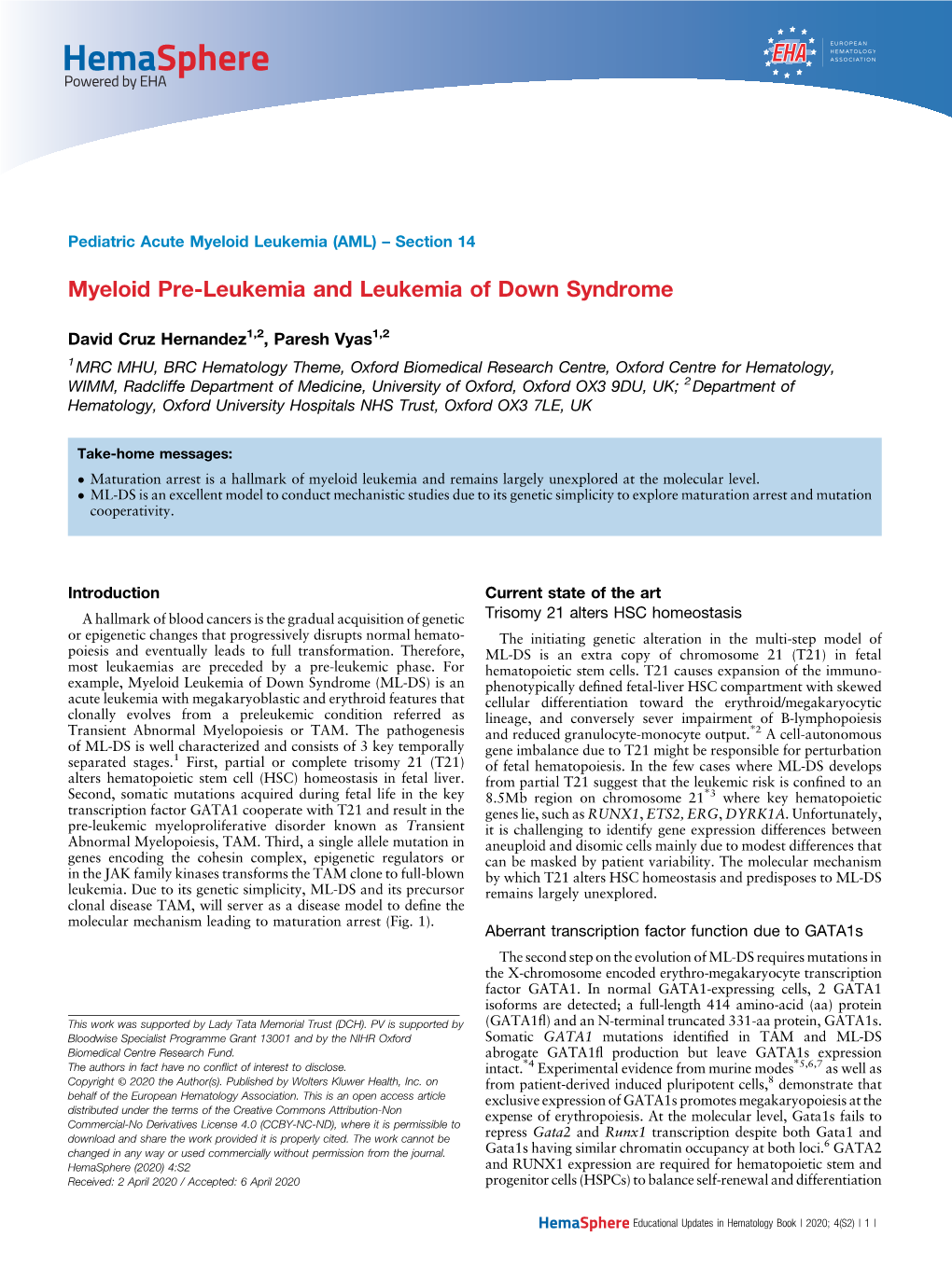 Myeloid Pre-Leukemia and Leukemia of Down Syndrome