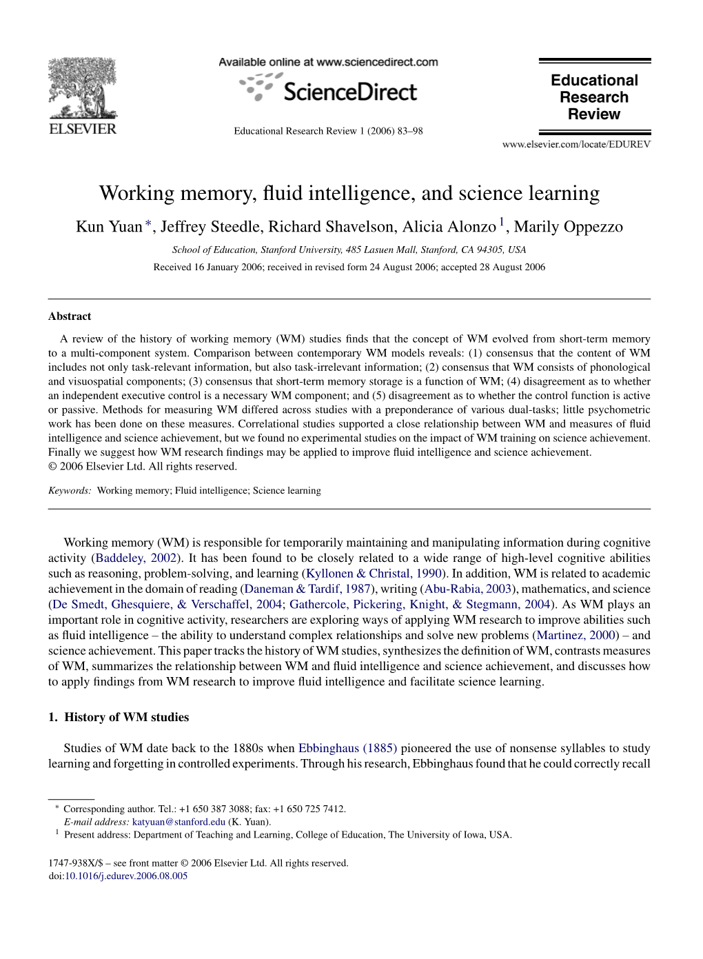 Working Memory, Fluid Intelligence, and Science Learning