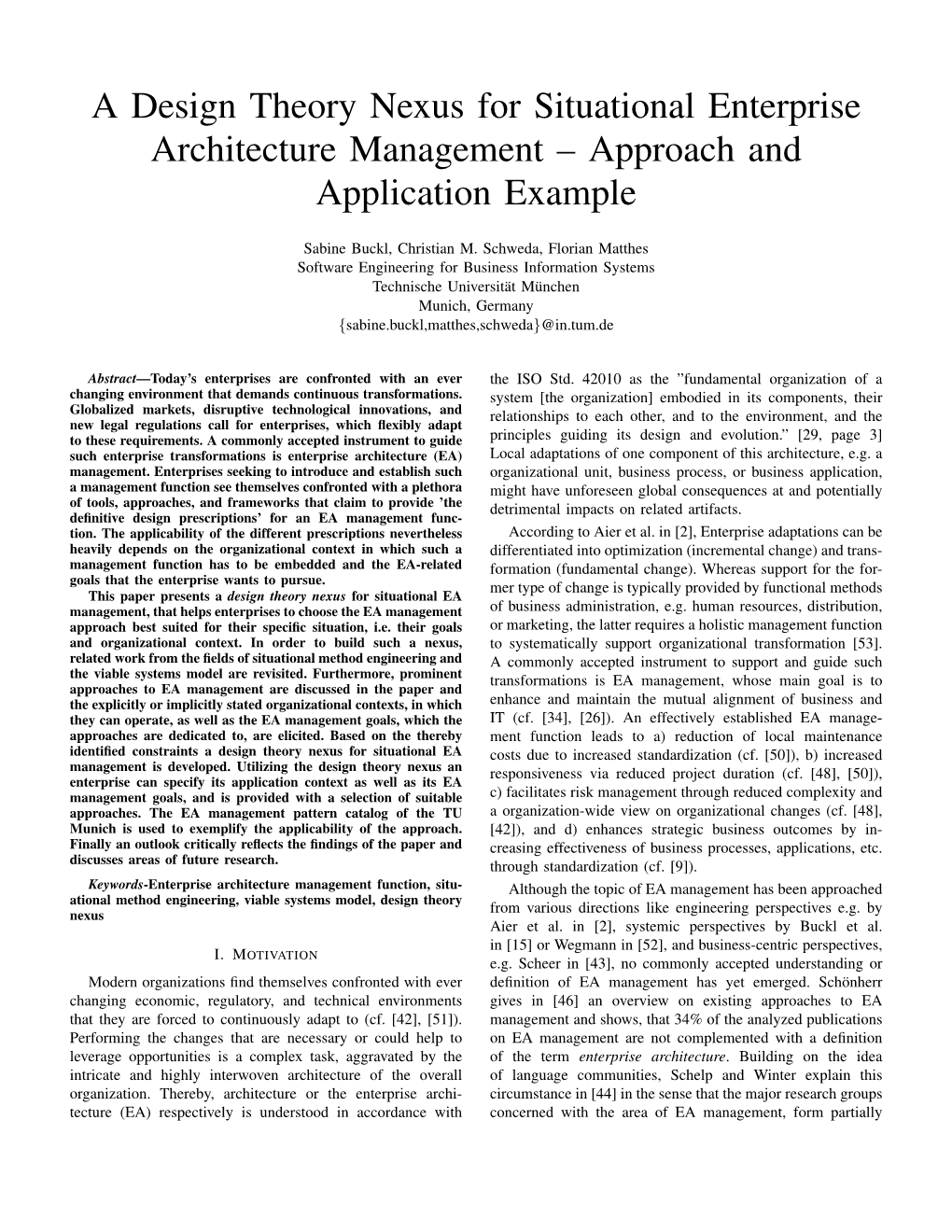 A Design Theory Nexus for Situational Enterprise Architecture Management – Approach and Application Example