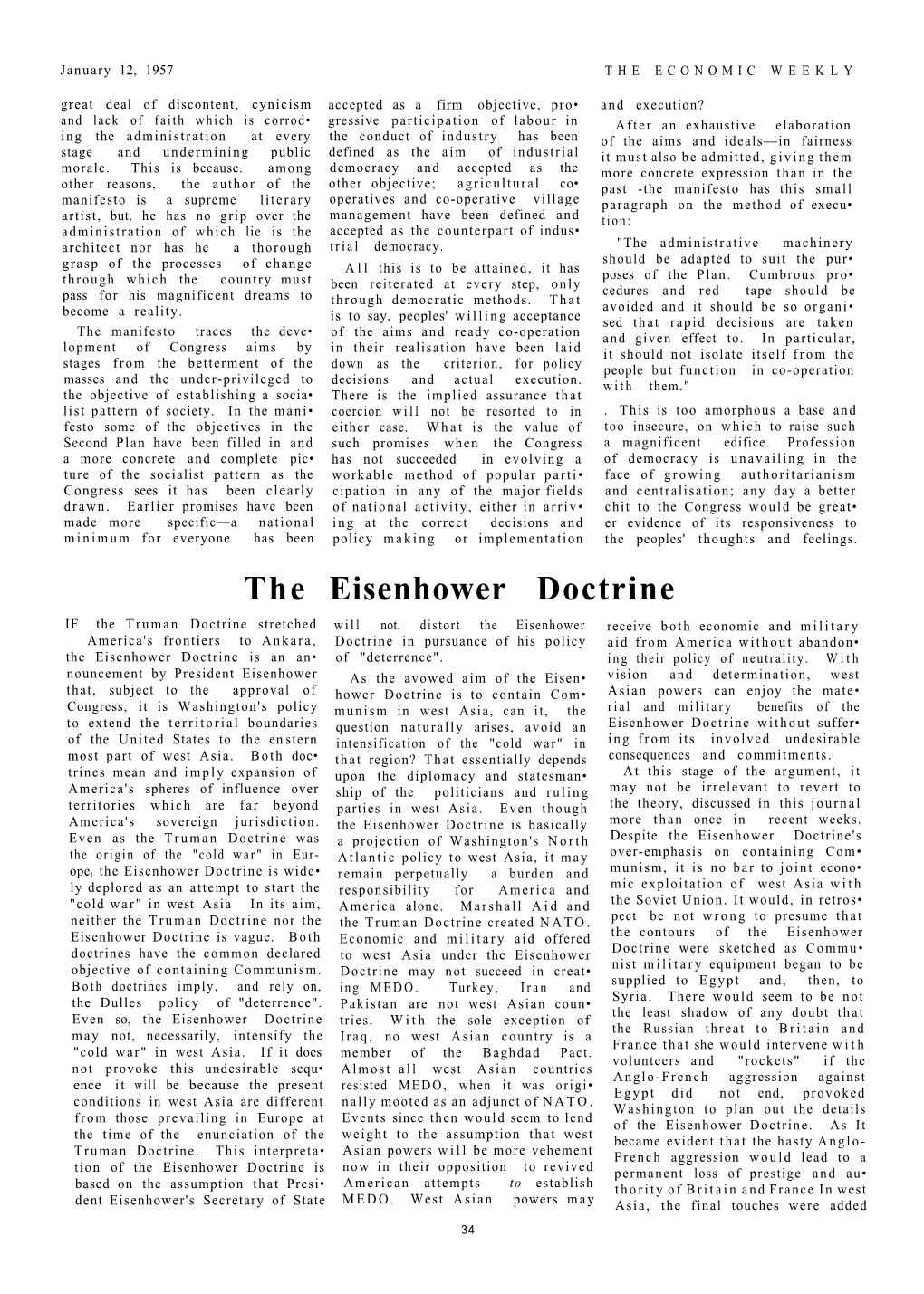 The Eisenhower Doctrine IF the Truman Doctrine Stretched Will Not