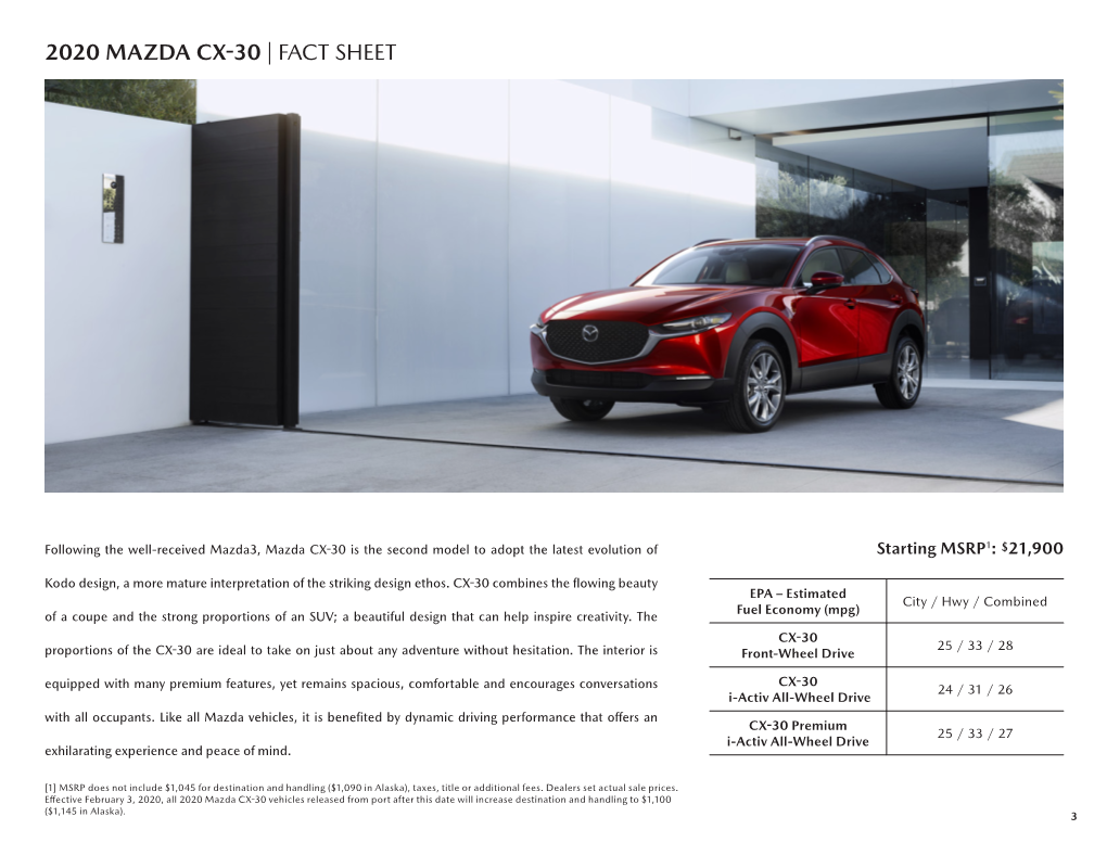 2020 Mazda Cx-30 | Fact Sheet