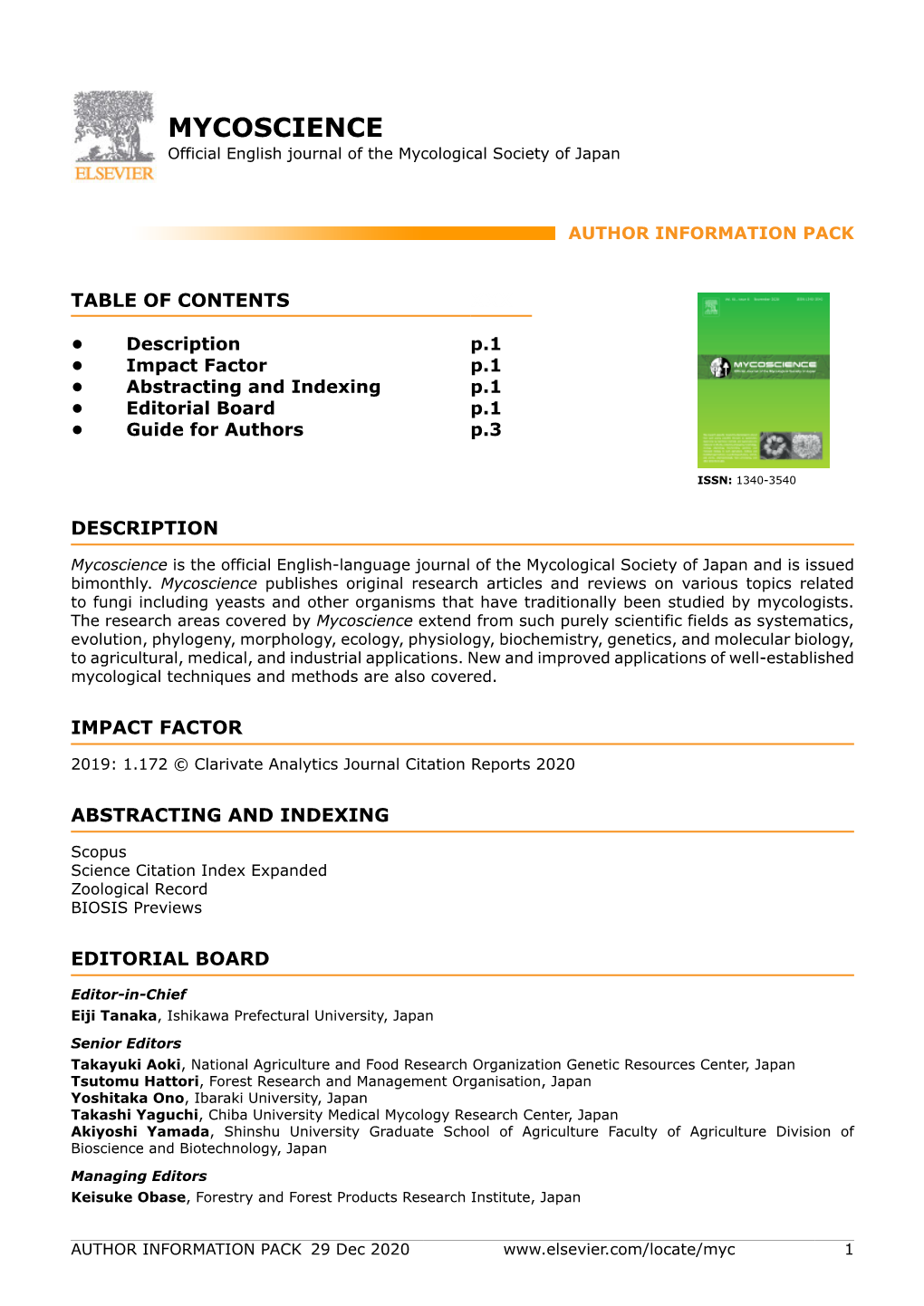 MYCOSCIENCE Official English Journal of the Mycological Society of Japan