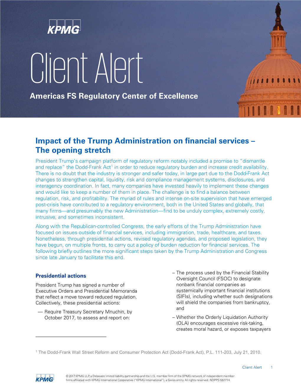 Impact of the Trump Administration on Financial Services – the Opening Stretch Americas FS Regulatory Center of Excellence