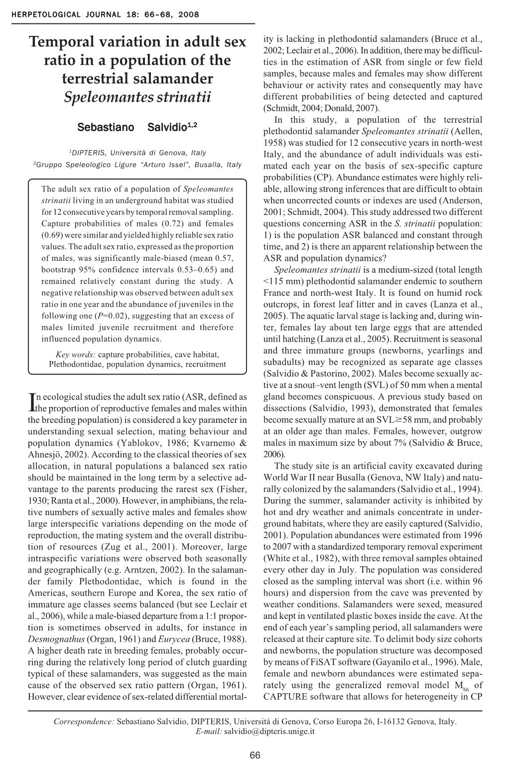 Temporal Variation in Adult Sex Ratio in a Population of the Terrestrial