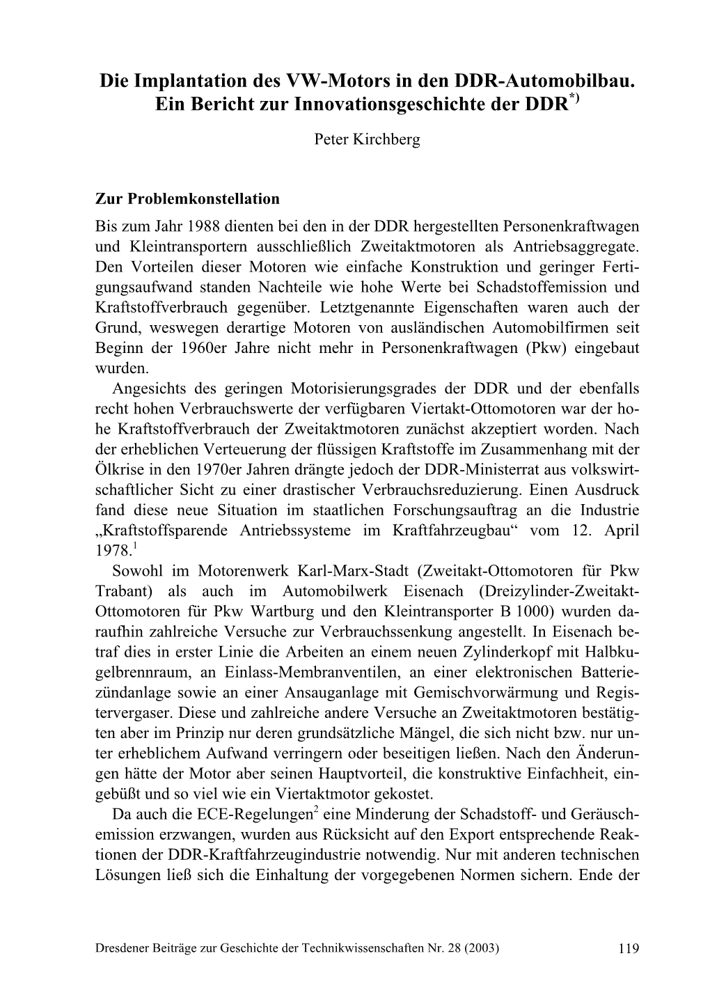 Die Implantation Des VW-Motors in Den DDR-Automobilbau