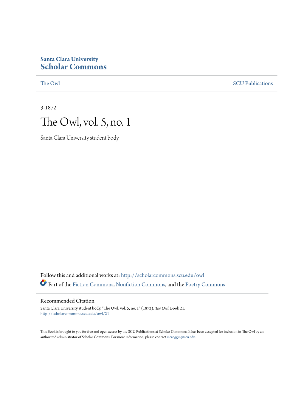 The Owl, Vol. 5, No. 1 Santa Clara University Student Body